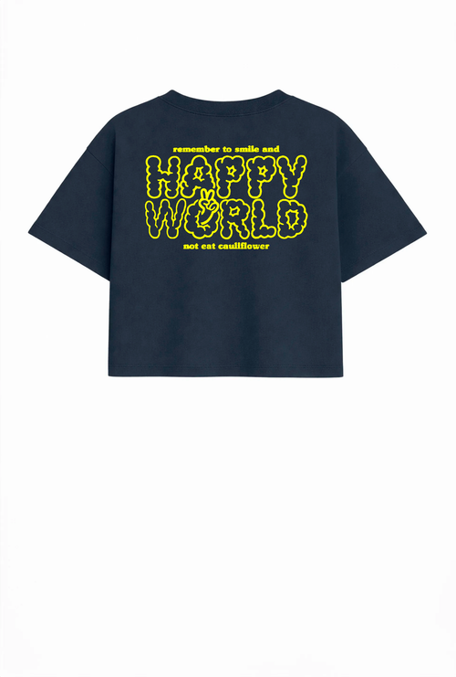 Happy World Crop Tee — Purple