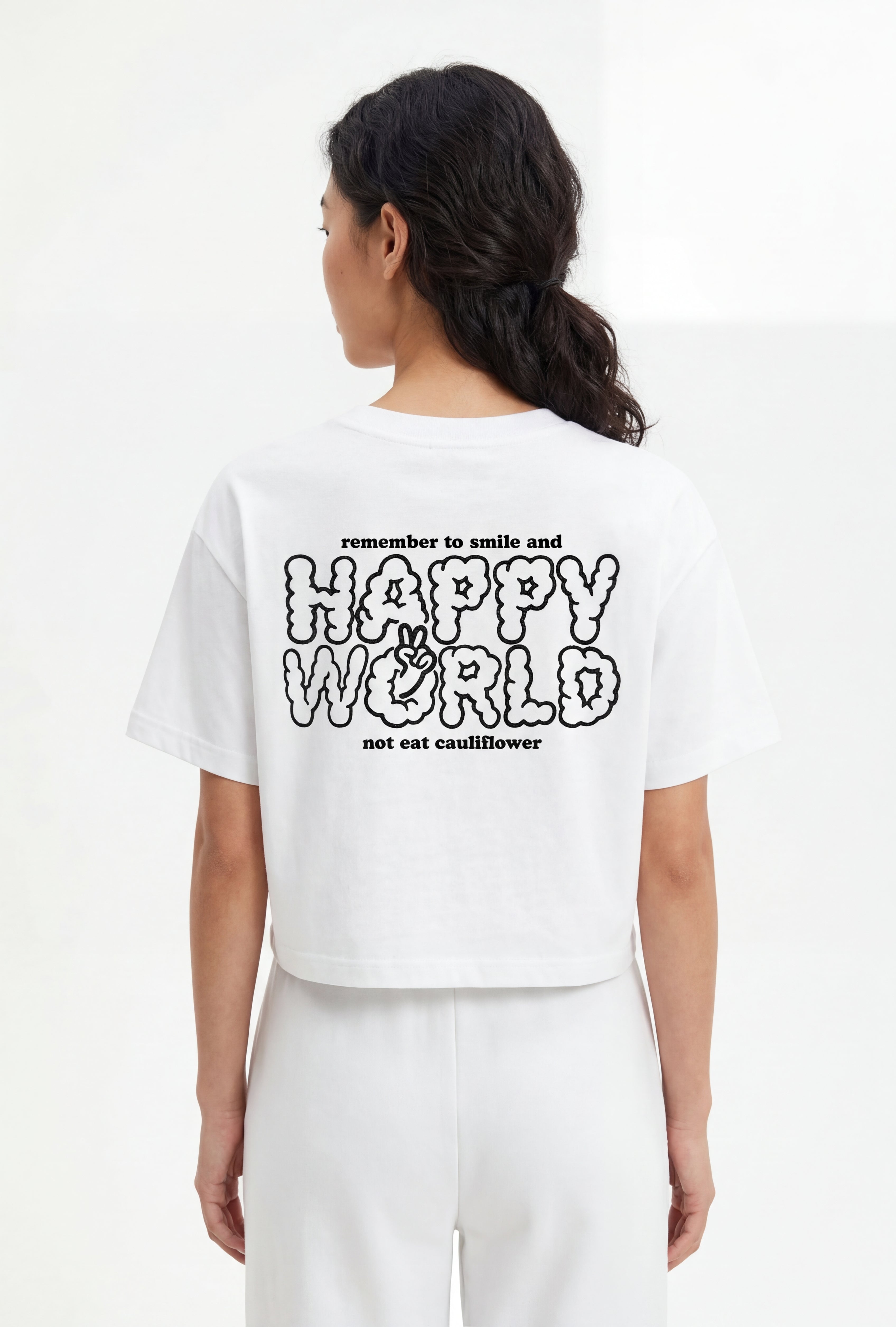 Happy World Crop Tee — White